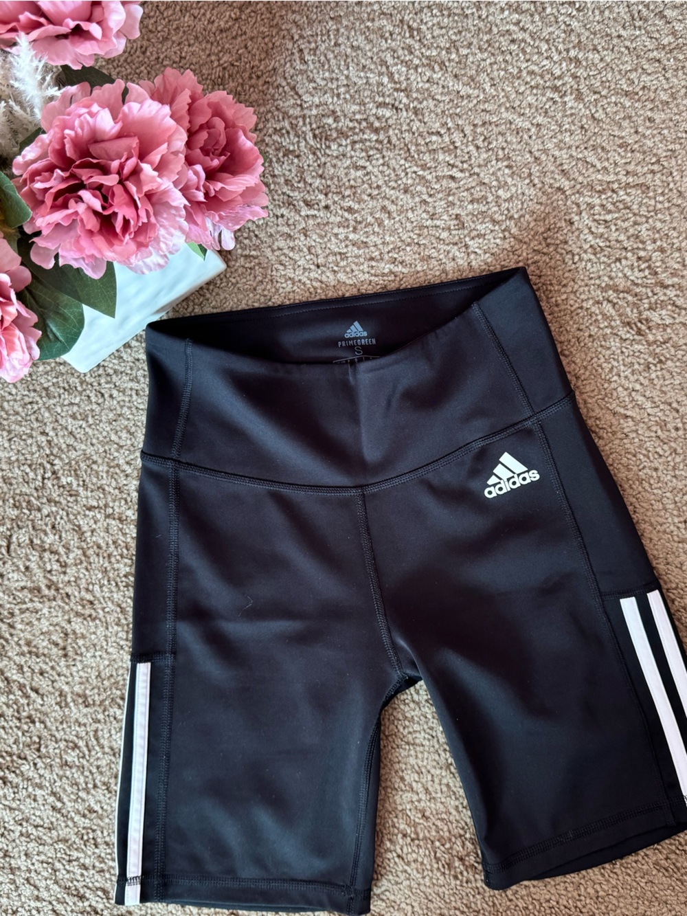 adidas Black Girls' Athletic Leggings with White Side Stripes
